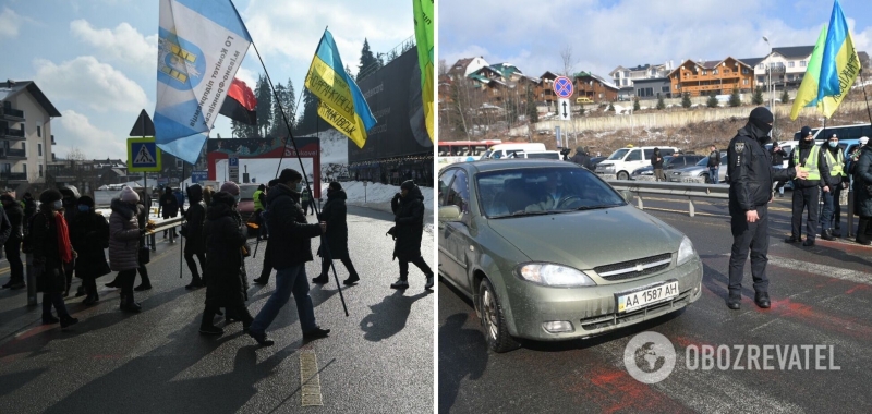 На Прикарпатье перекрыли дорогу на ''Буковель'' и требовали закрытия курорта. Фото и видео