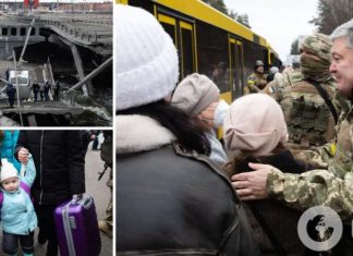 Страх, перепуганные люди, взрывы: Порошенко поделился фото эвакуации жителей Ирпеня в первые дни вторжения